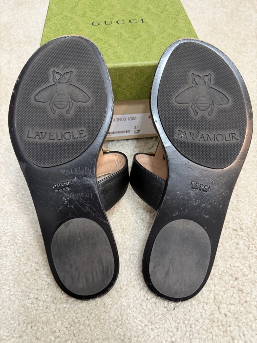 GUCCI Double G Lifford Leather Black Thong Sandal sz 37 - Picture 6 of 7